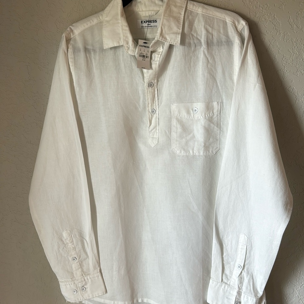 NWT Express Men's Linen Cotton Quarter-Zip Shirt | Size M | Summer/Resort